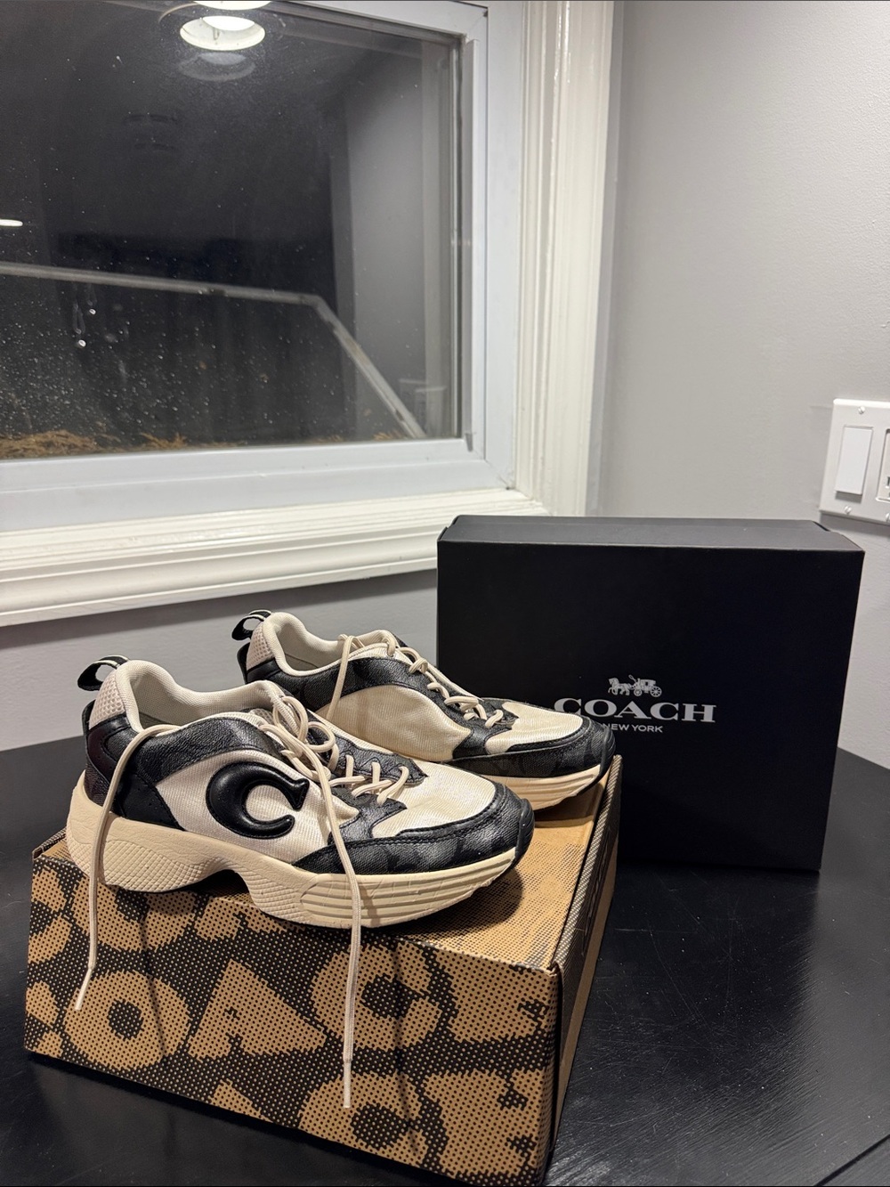 Coach Black and Cream Logo Chunky Sneakers